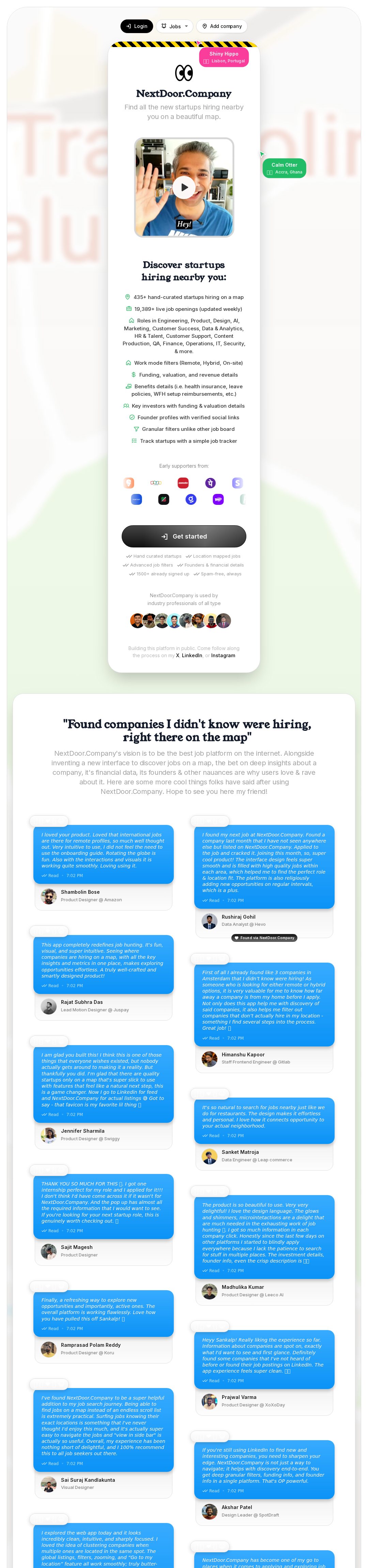 Still from the video for NextDoor.Company // Find startups hiring nearby you on a bea
