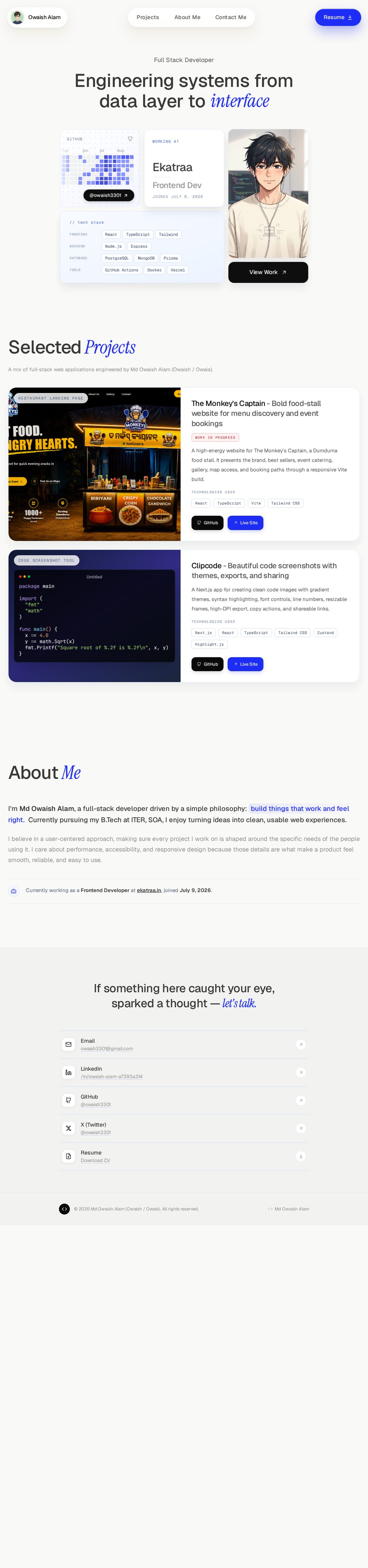 Still from the video for Md Owaish Alam Portfolio